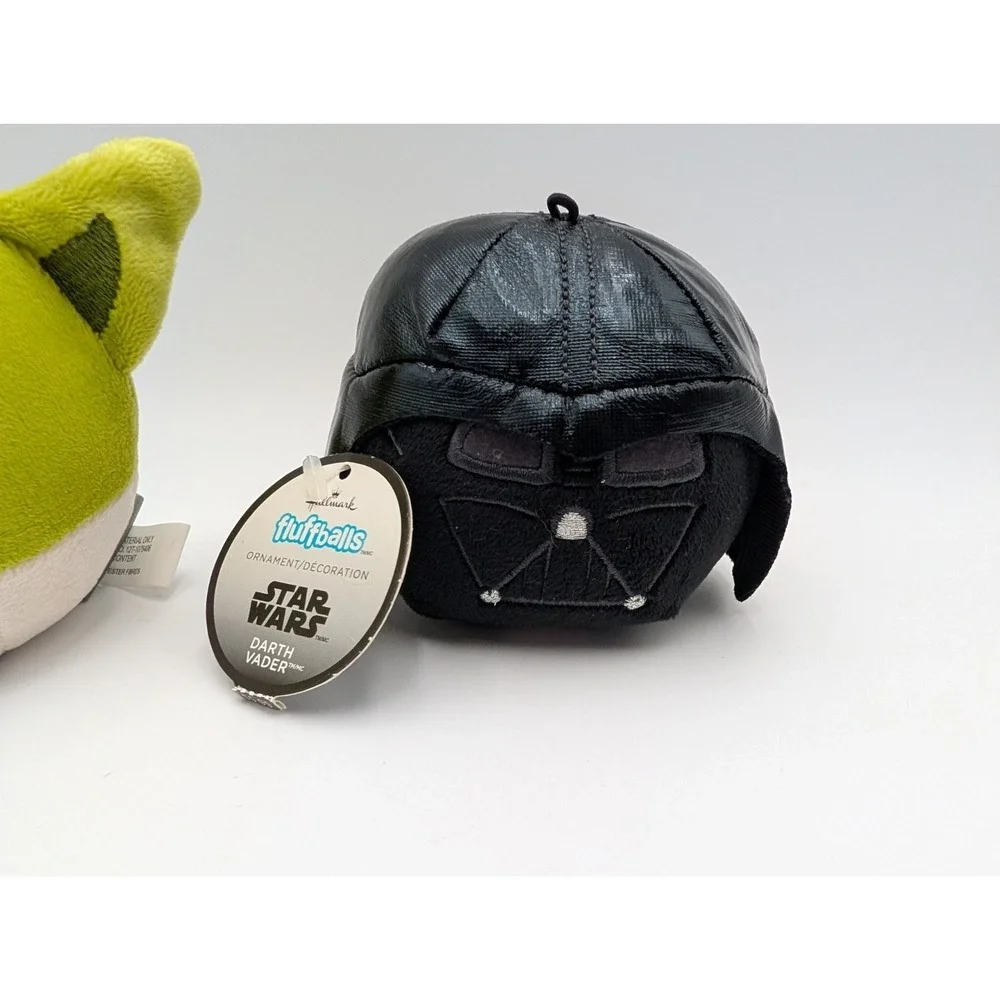 Hallmark Star Wars Yoda Darth Vader Fluffballs Round‎ Plush Ball Ornament 3 Inch